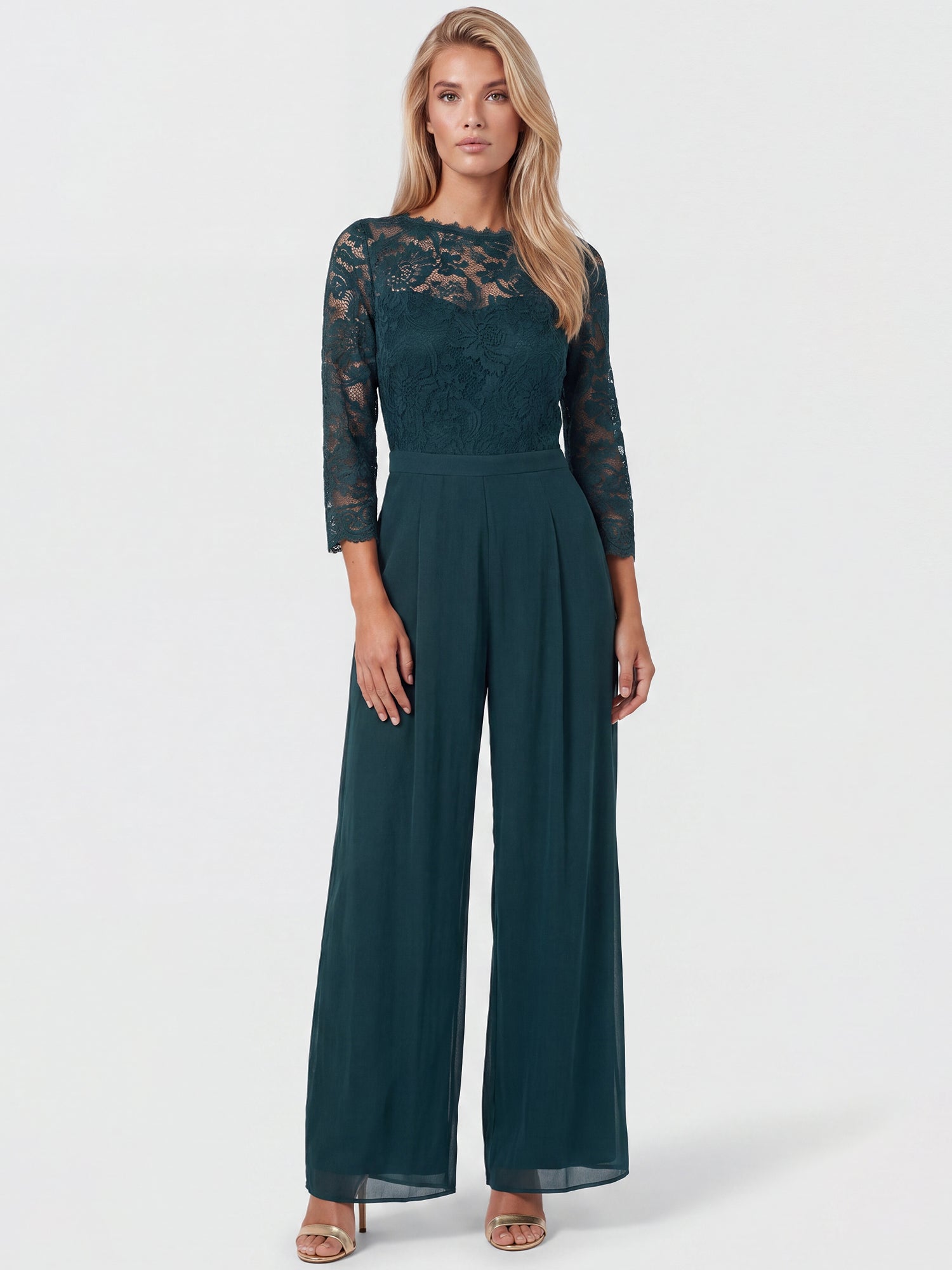 APART Overall aus elastischer Spitze und Chiffon | emerald