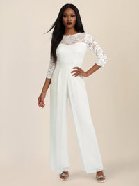 APART Overall aus elastischer Spitze und Chiffon | cream