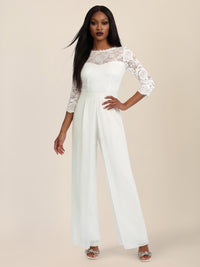 APART Overall aus elastischer Spitze und Chiffon | cream
