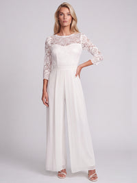 APART Overall aus elastischer Spitze und Chiffon | cream