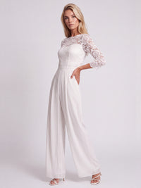 APART Overall aus elastischer Spitze und Chiffon | cream