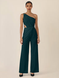 APART Asymmetrischer Abendoverall mit Drapierung | emerald