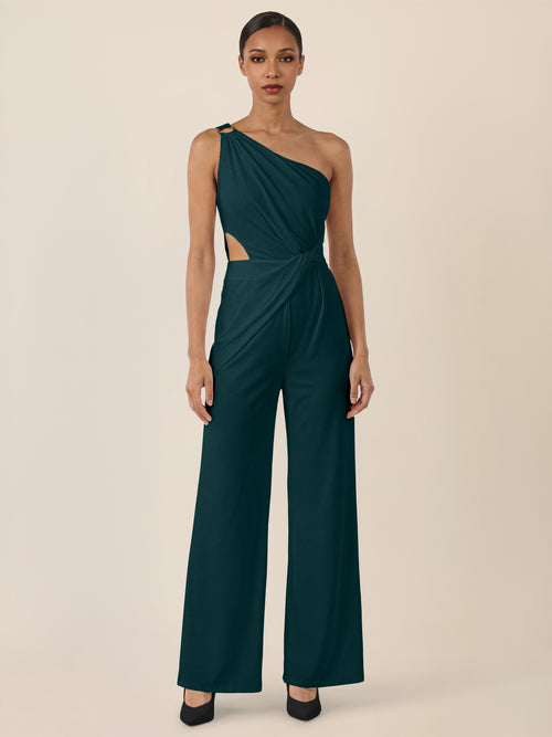 APART Asymmetrischer Abendoverall mit Drapierung | emerald image 1