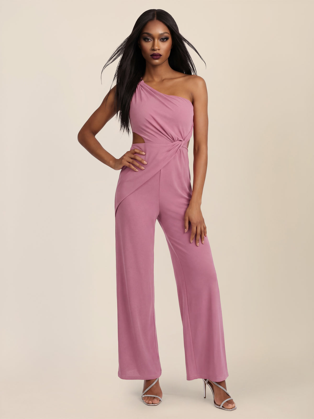 APART Asymmetrischer Abendoverall mit Drapierung | rosé