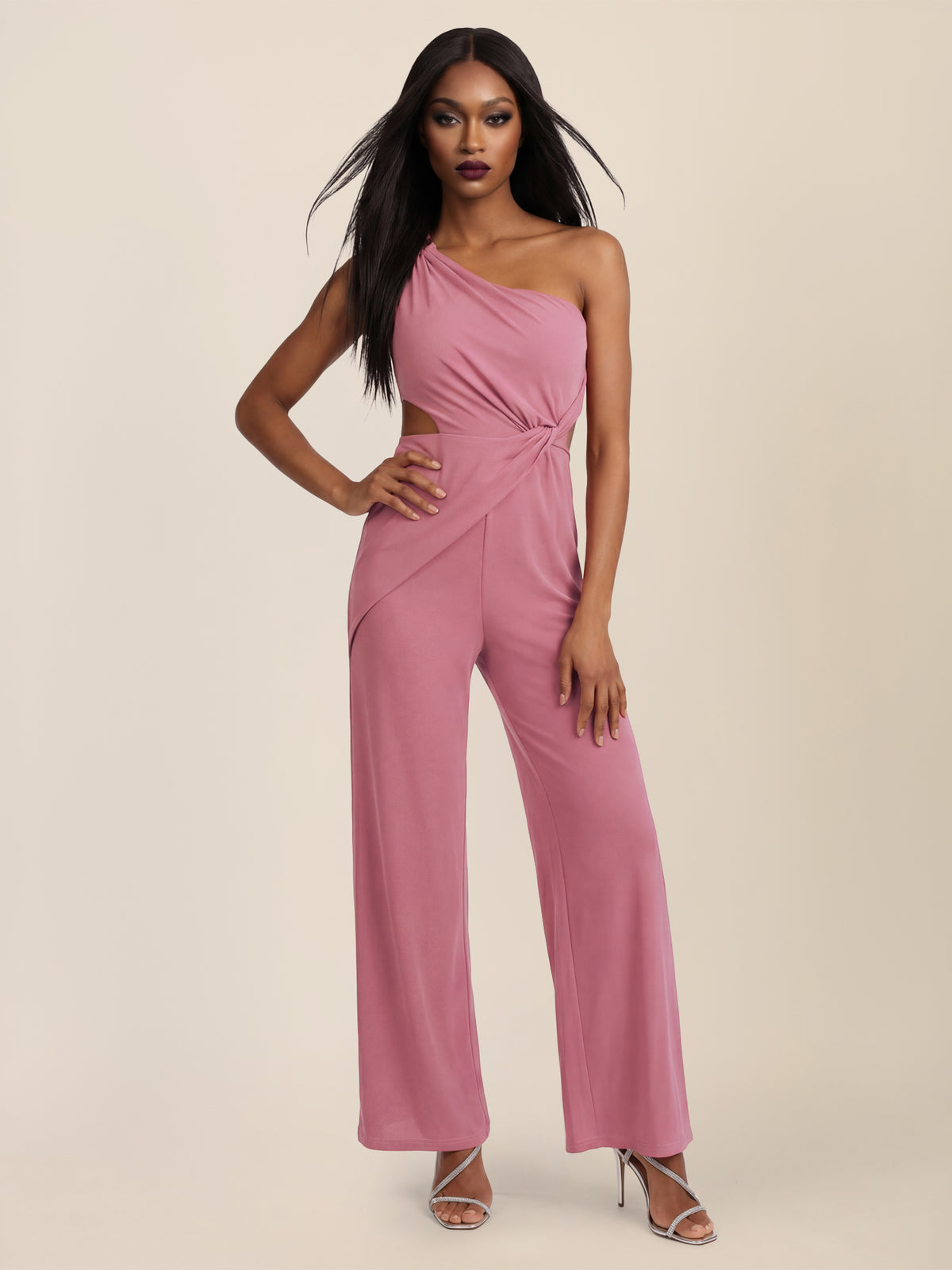 APART Asymmetrischer Abendoverall mit Drapierung | rosé