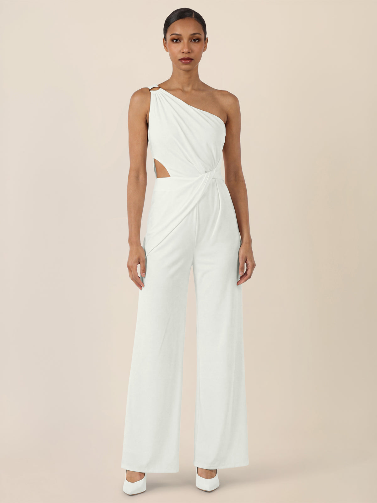 APART Asymmetrischer Abendoverall mit Drapierung | cream