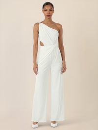 APART Asymmetrischer Abendoverall mit Drapierung | cream