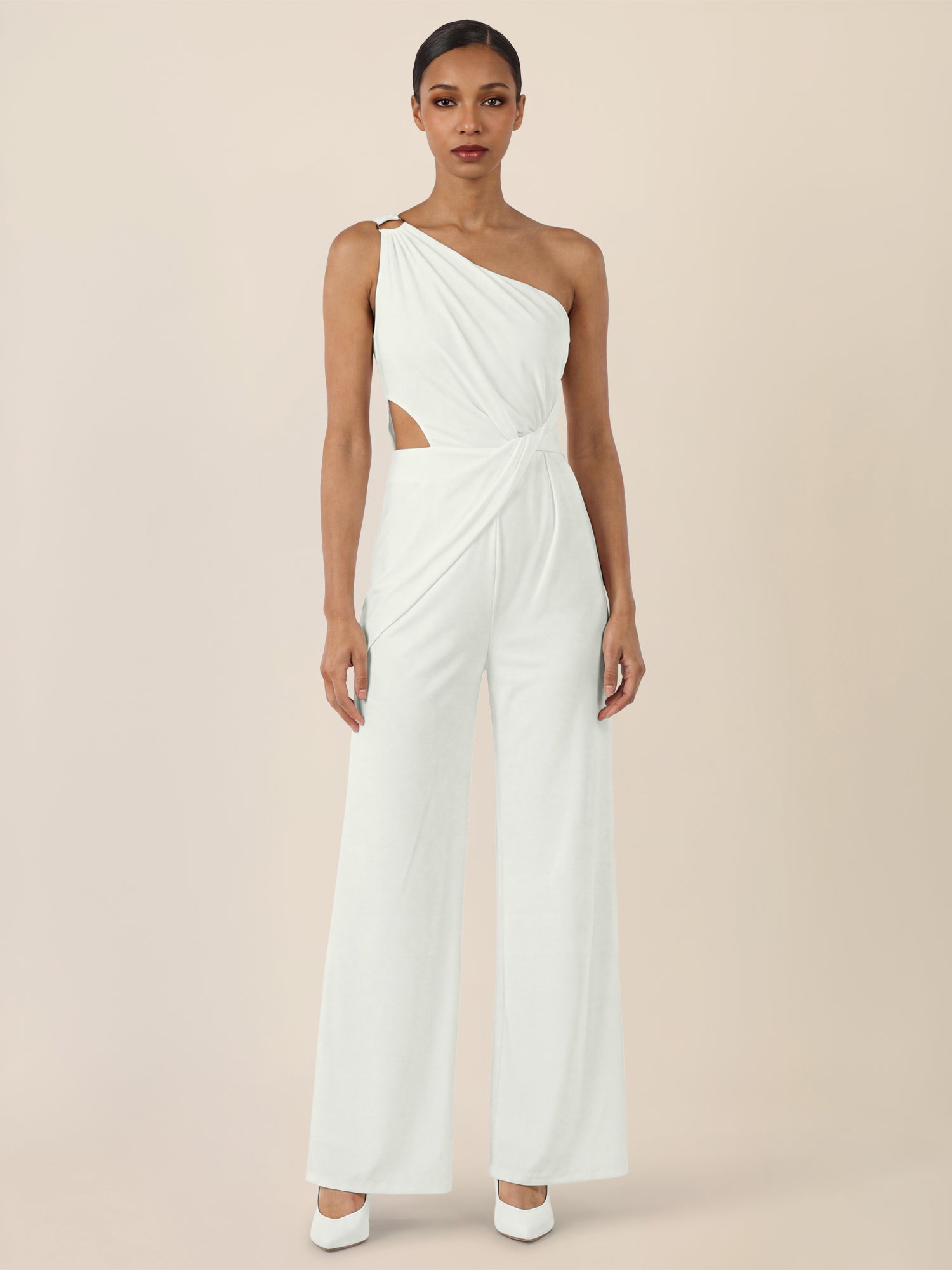 APART Asymmetrischer Abendoverall mit Drapierung | cream