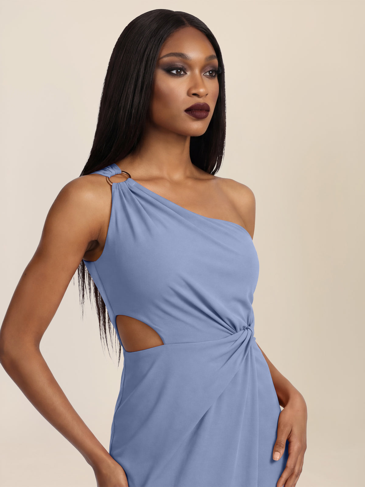 APART Asymmetrischer Abendoverall mit Drapierung | rauchblau