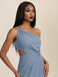 APART Asymmetrischer Abendoverall mit Drapierung | rauchblau