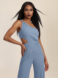 APART Asymmetrischer Abendoverall mit Drapierung | rauchblau
