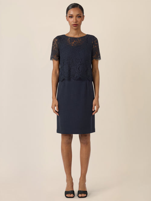 APART Spitzenkleid mit eleganter Doppellage | nachtblau image 1