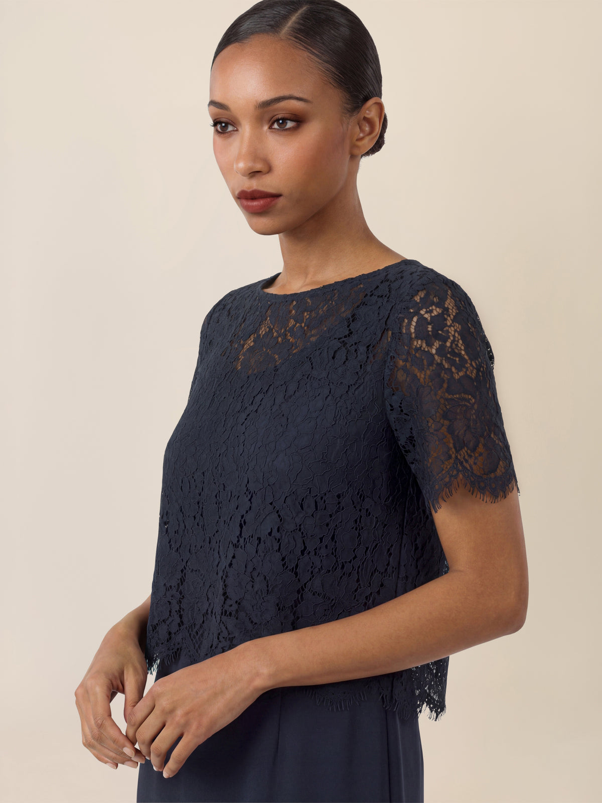 APART Spitzenkleid mit eleganter Doppellage | nachtblau