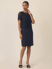 APART Spitzenkleid mit eleganter Doppellage | nachtblau