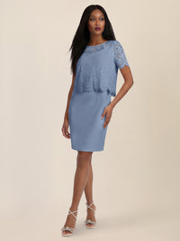 APART Spitzenkleid mit eleganter Doppellage | rauchblau