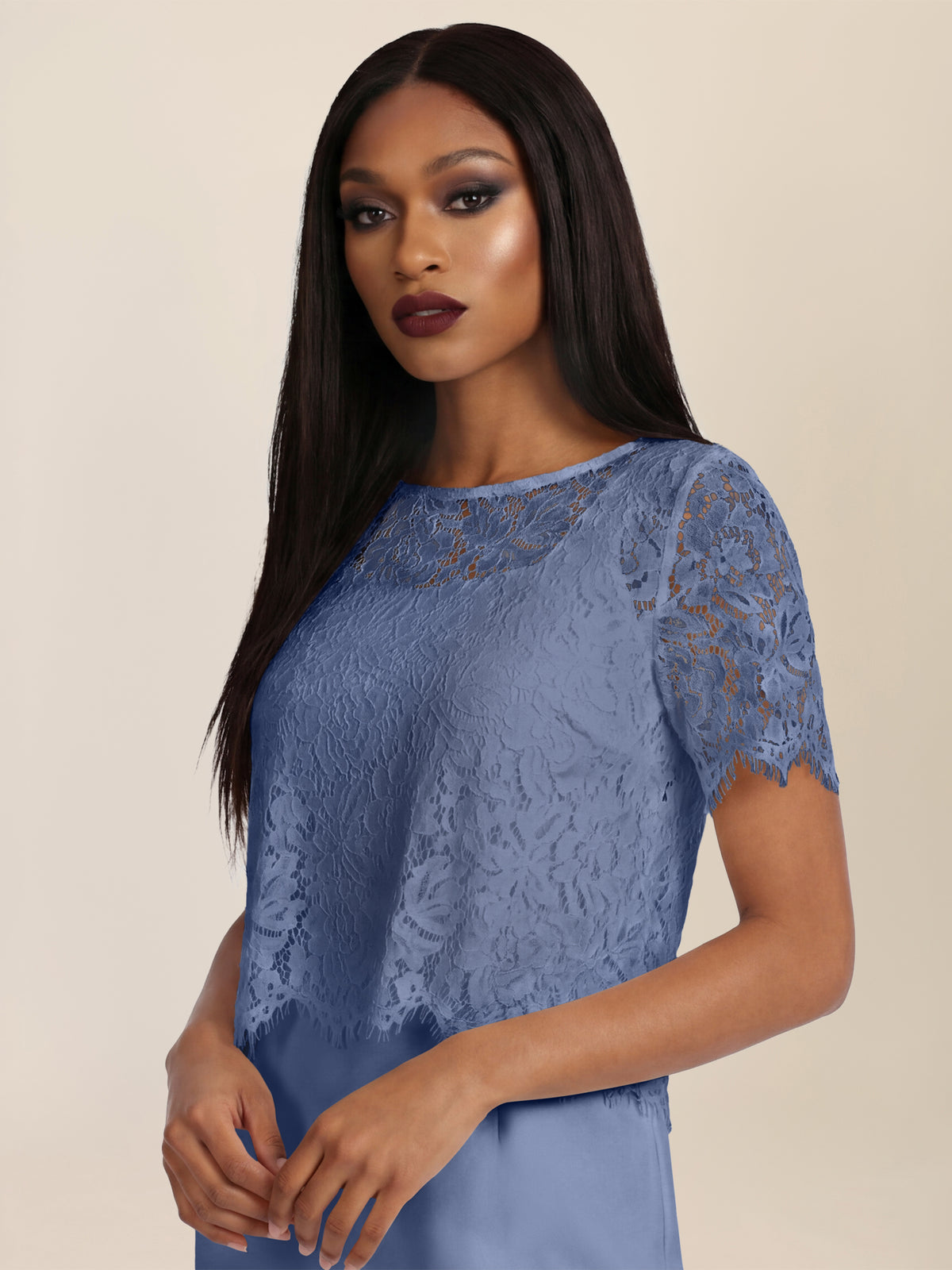 APART Spitzenkleid mit eleganter Doppellage | rauchblau