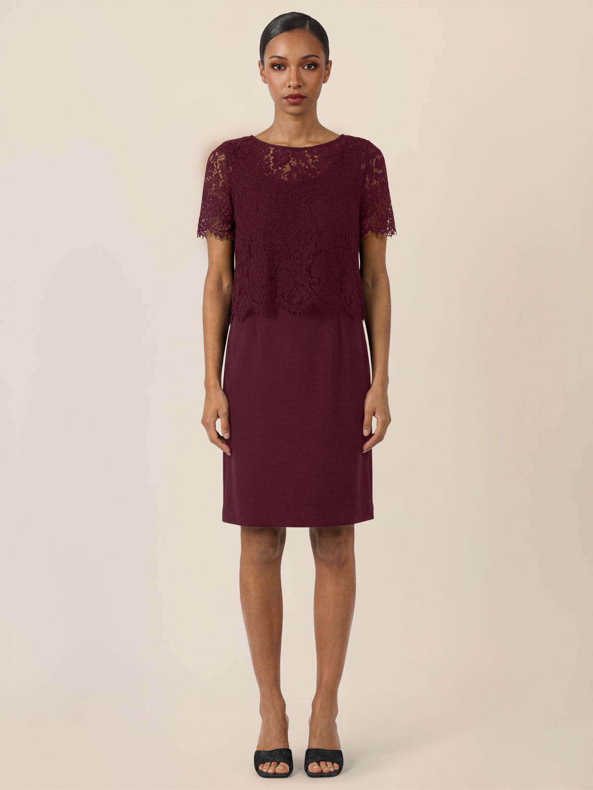 APART Spitzenkleid mit eleganter Doppellage | weinrot