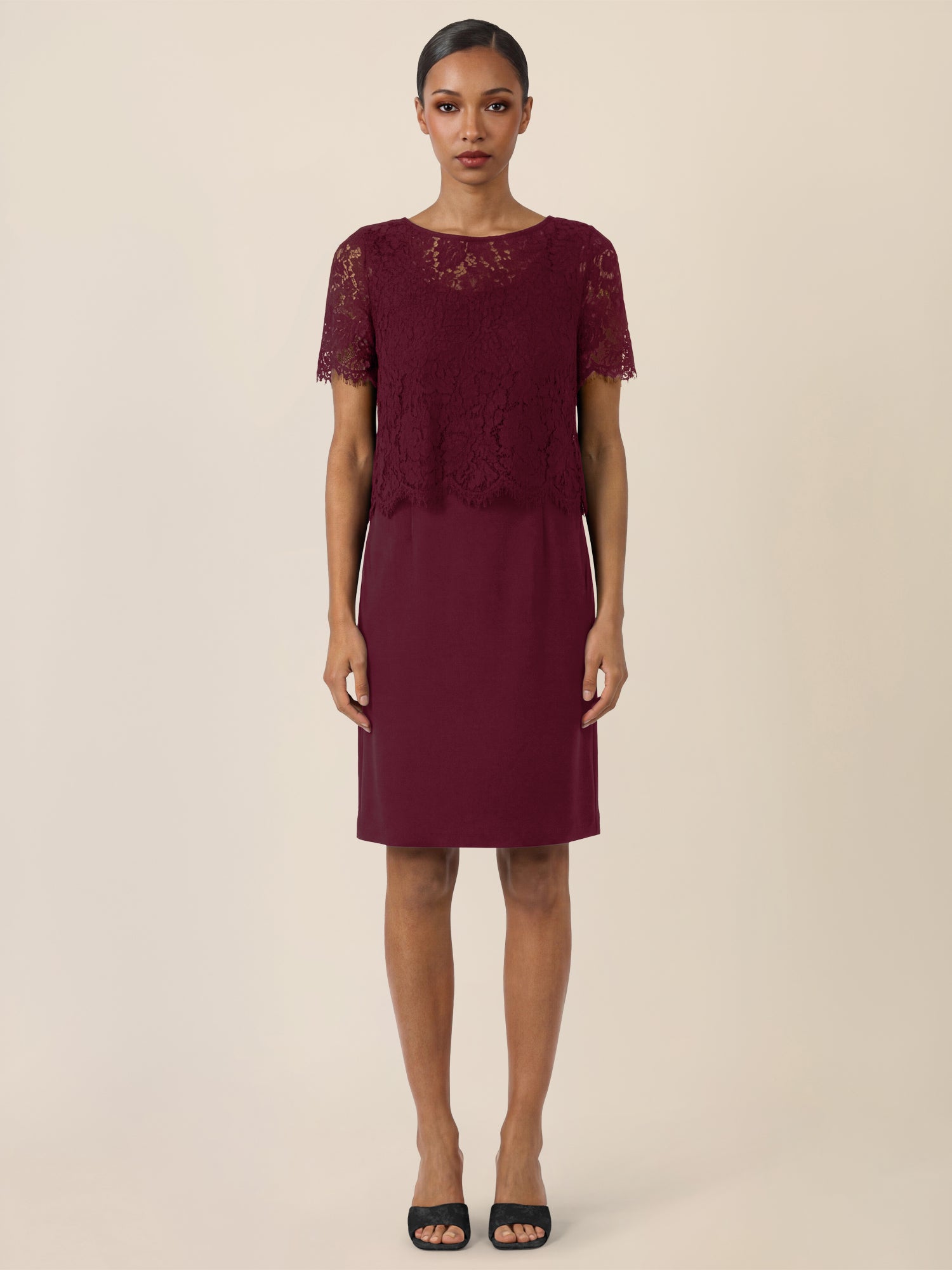 APART Spitzenkleid mit eleganter Doppellage | weinrot