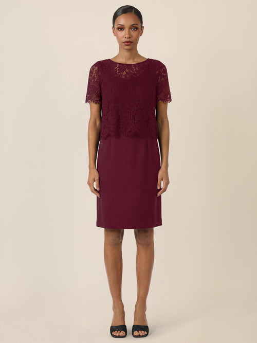 APART Spitzenkleid mit eleganter Doppellage | weinrot image 1