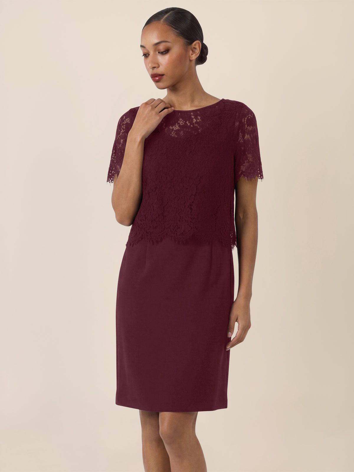 APART Spitzenkleid mit eleganter Doppellage | weinrot