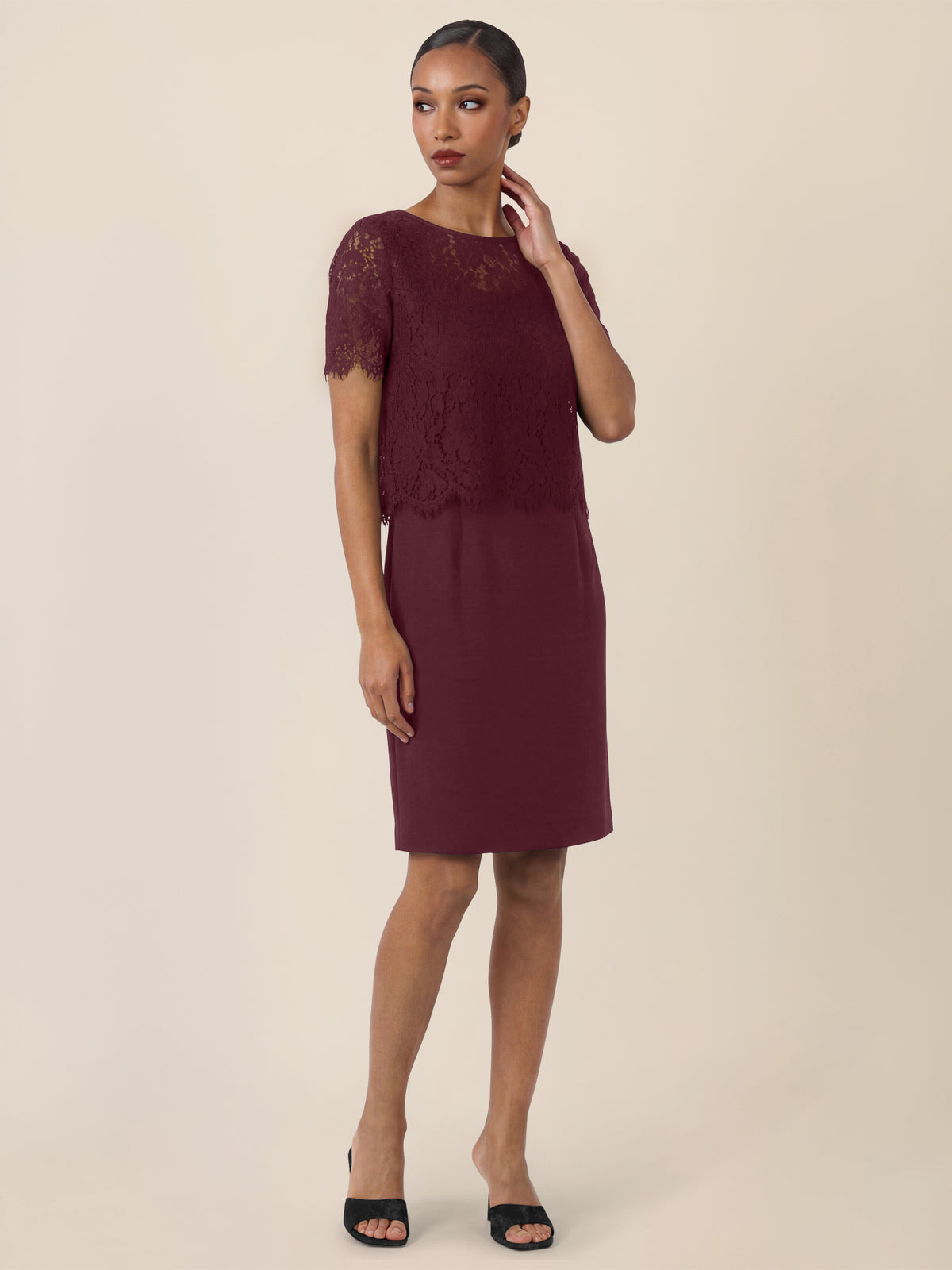 APART Spitzenkleid mit eleganter Doppellage | weinrot