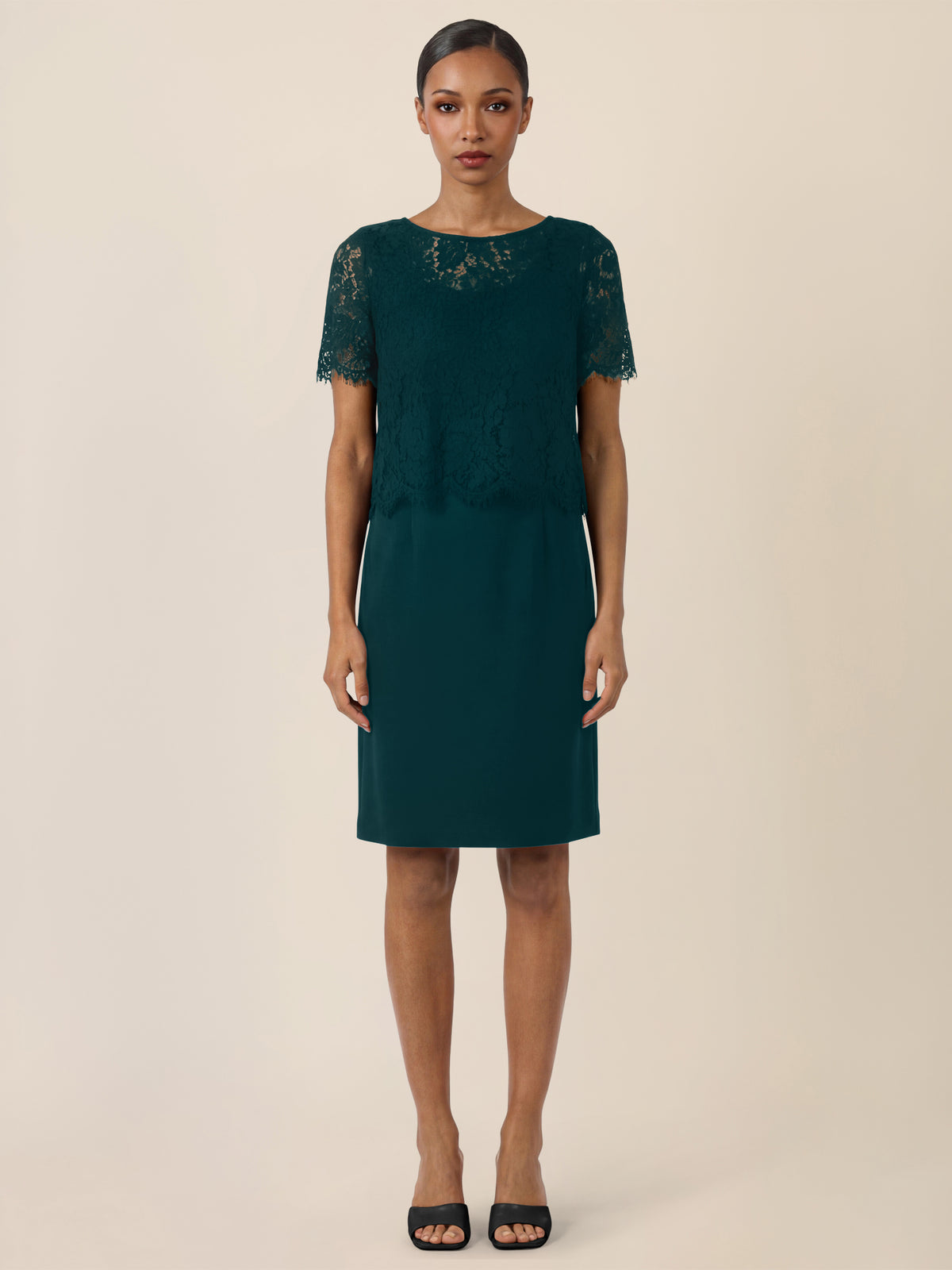 APART Spitzenkleid mit eleganter Doppellage | emerald