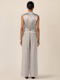 APART Leinen-Weste mit Stehkragen und Zierknöpfen | beige-meliert