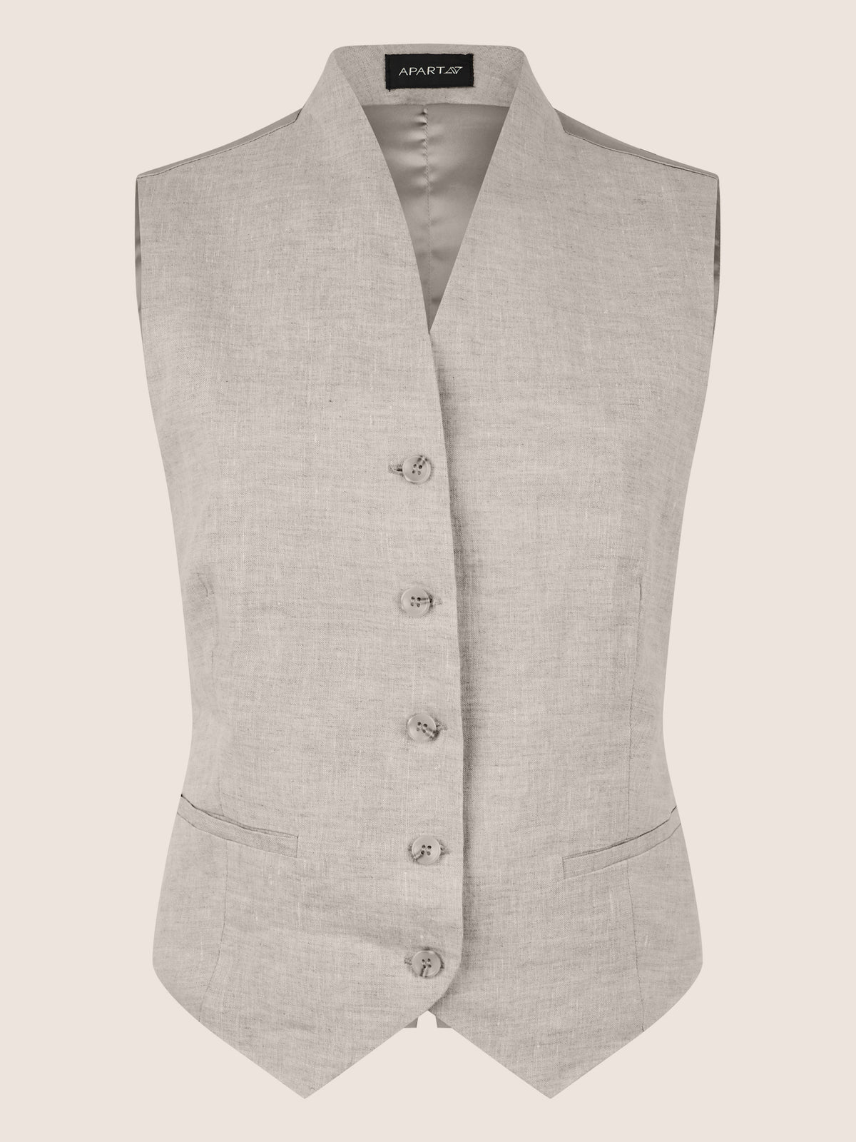 APART Leinen-Weste mit Stehkragen und Zierknöpfen | beige-meliert