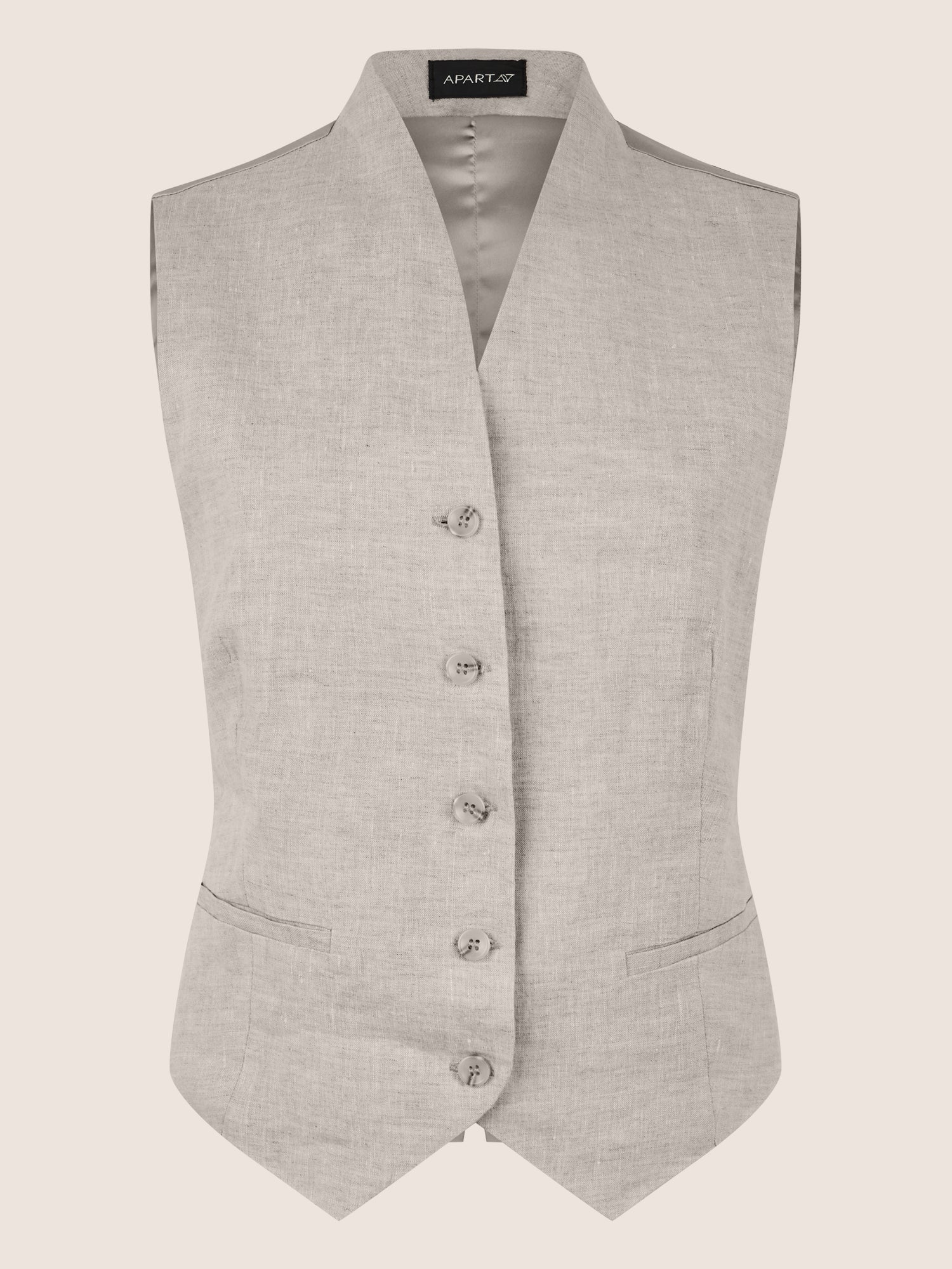 APART Leinen-Weste mit Stehkragen und Zierknöpfen | beige-meliert