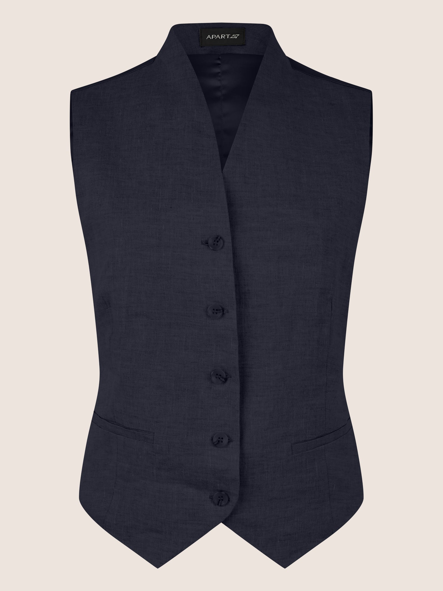 APART Leinen-Weste mit Stehkragen und Zierknöpfen | nachtblau