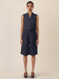 APART Weite Shorts mit Paperbag-Bund und Cargotaschen | nachtblau