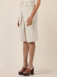 APART Weite Shorts mit Paperbag-Bund und Cargotaschen | beige-meliert