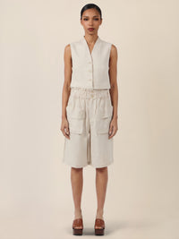 APART Weite Shorts mit Paperbag-Bund und Cargotaschen | beige-meliert
