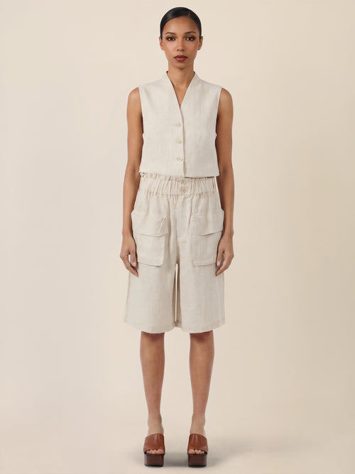 APART Weite Shorts mit Paperbag-Bund und Cargotaschen | beige-meliert image 1