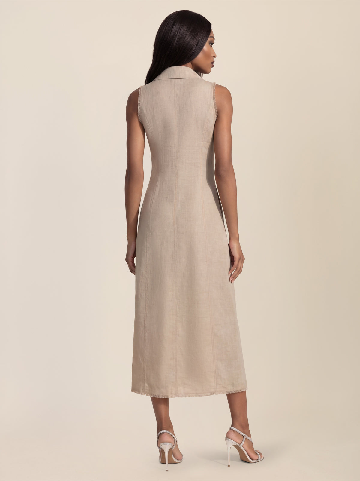 APART Ärmelloses Leinenkleid mit Schalkragen | beige-meliert