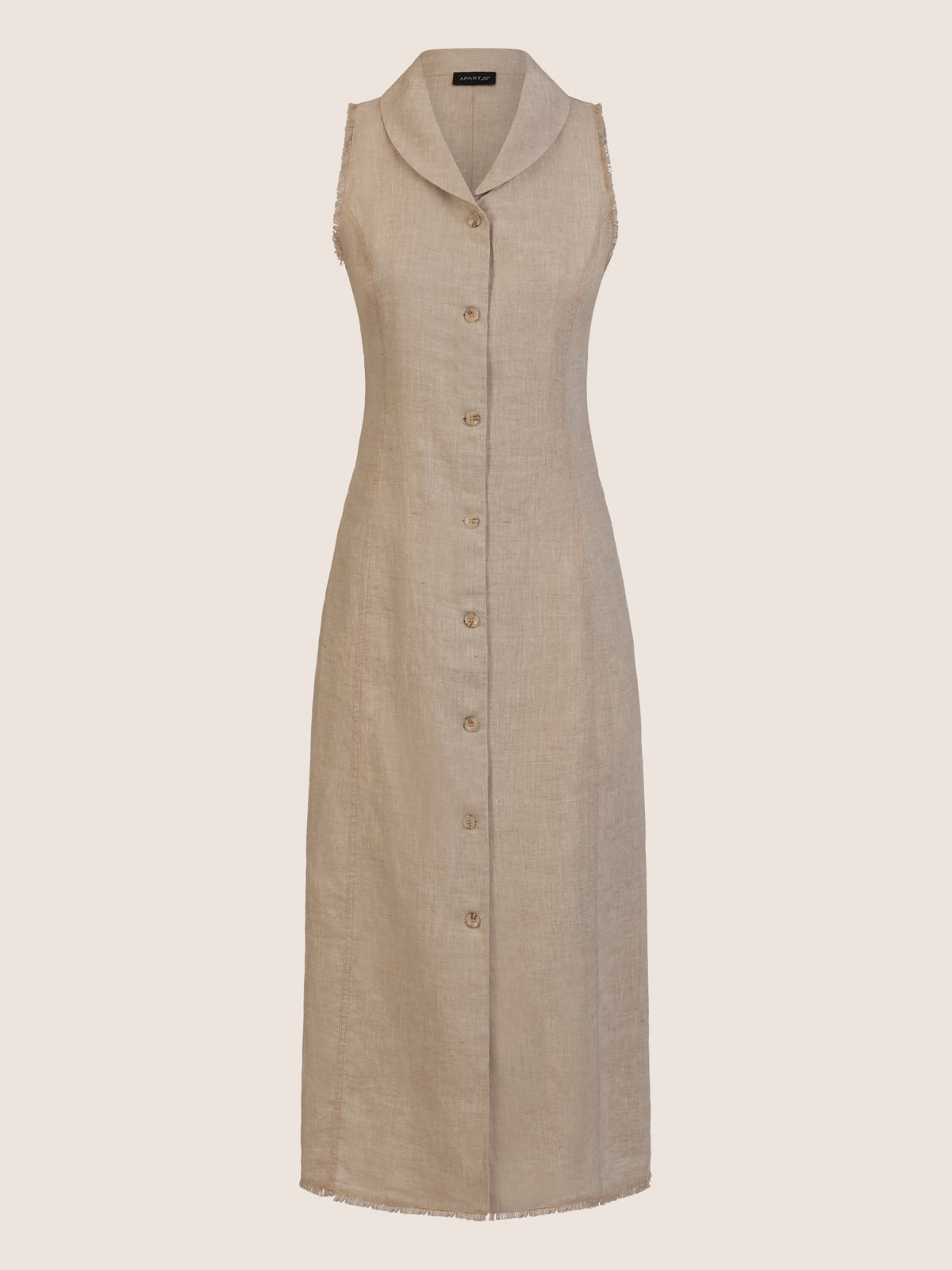 APART Ärmelloses Leinenkleid mit Schalkragen | beige-meliert