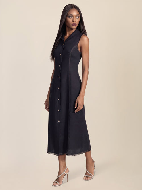 APART Ärmelloses Leinenkleid mit Schalkragen | nachtblau image 1