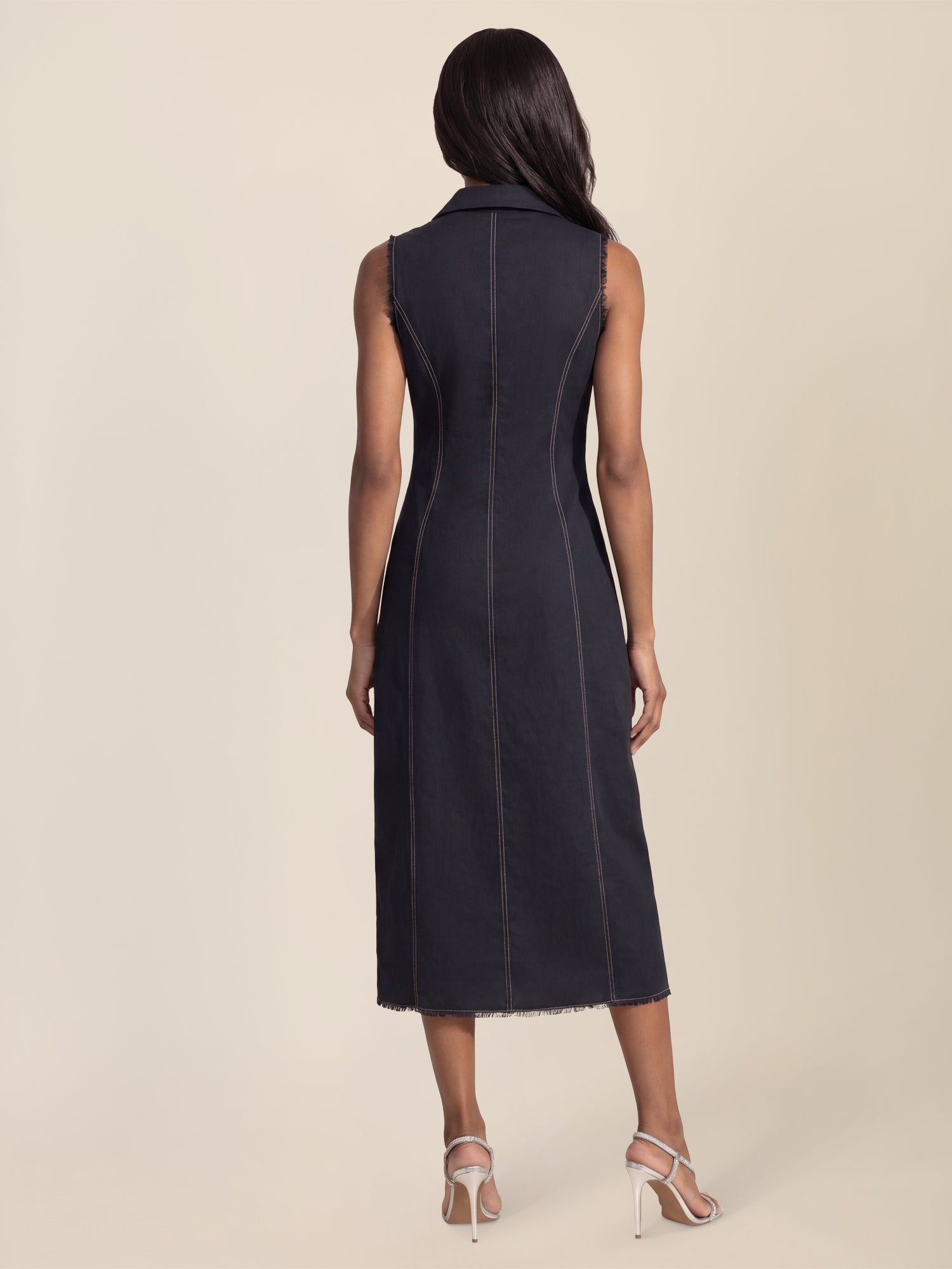 APART Ärmelloses Leinenkleid mit Schalkragen | nachtblau