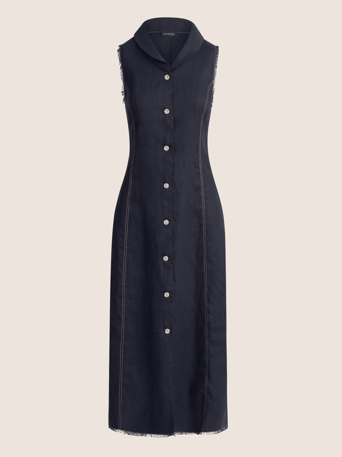 APART Ärmelloses Leinenkleid mit Schalkragen | nachtblau