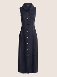 APART Ärmelloses Leinenkleid mit Schalkragen | nachtblau