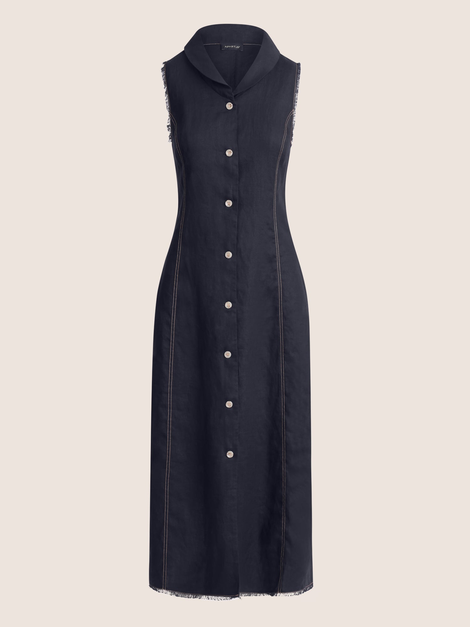 APART Ärmelloses Leinenkleid mit Schalkragen | nachtblau