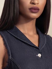 APART Ärmelloses Leinenkleid mit Schalkragen | nachtblau