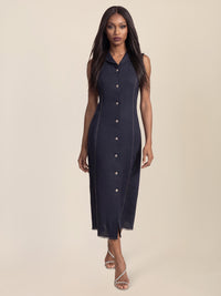 APART Ärmelloses Leinenkleid mit Schalkragen | nachtblau