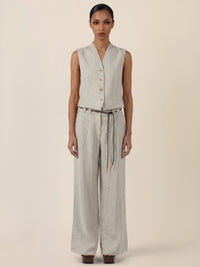 APART Weite Leinenhose mit Gürtel-Detail | beige-meliert