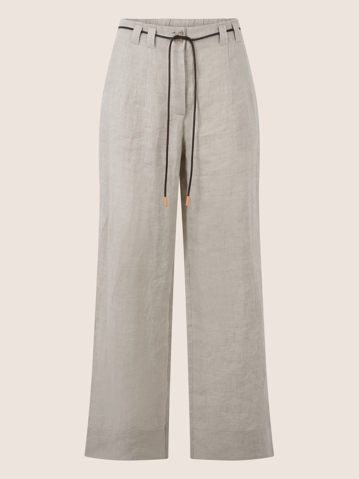APART Weite Leinenhose mit Gürtel-Detail | beige-meliert