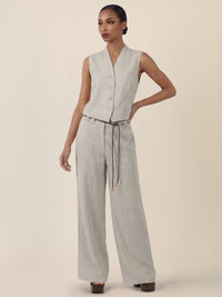APART Weite Leinenhose mit Gürtel-Detail | beige-meliert