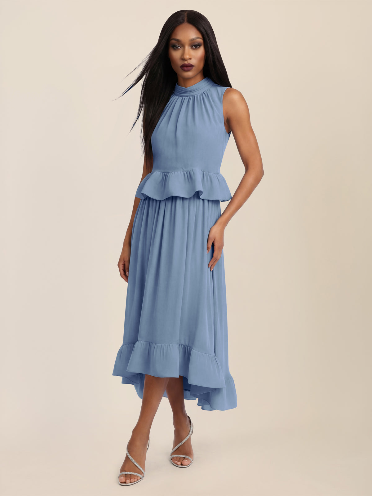 APART Rock mit Volantsaum und High-Low-Schnitt | rauchblau