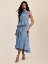 APART Rock mit Volantsaum und High-Low-Schnitt | rauchblau