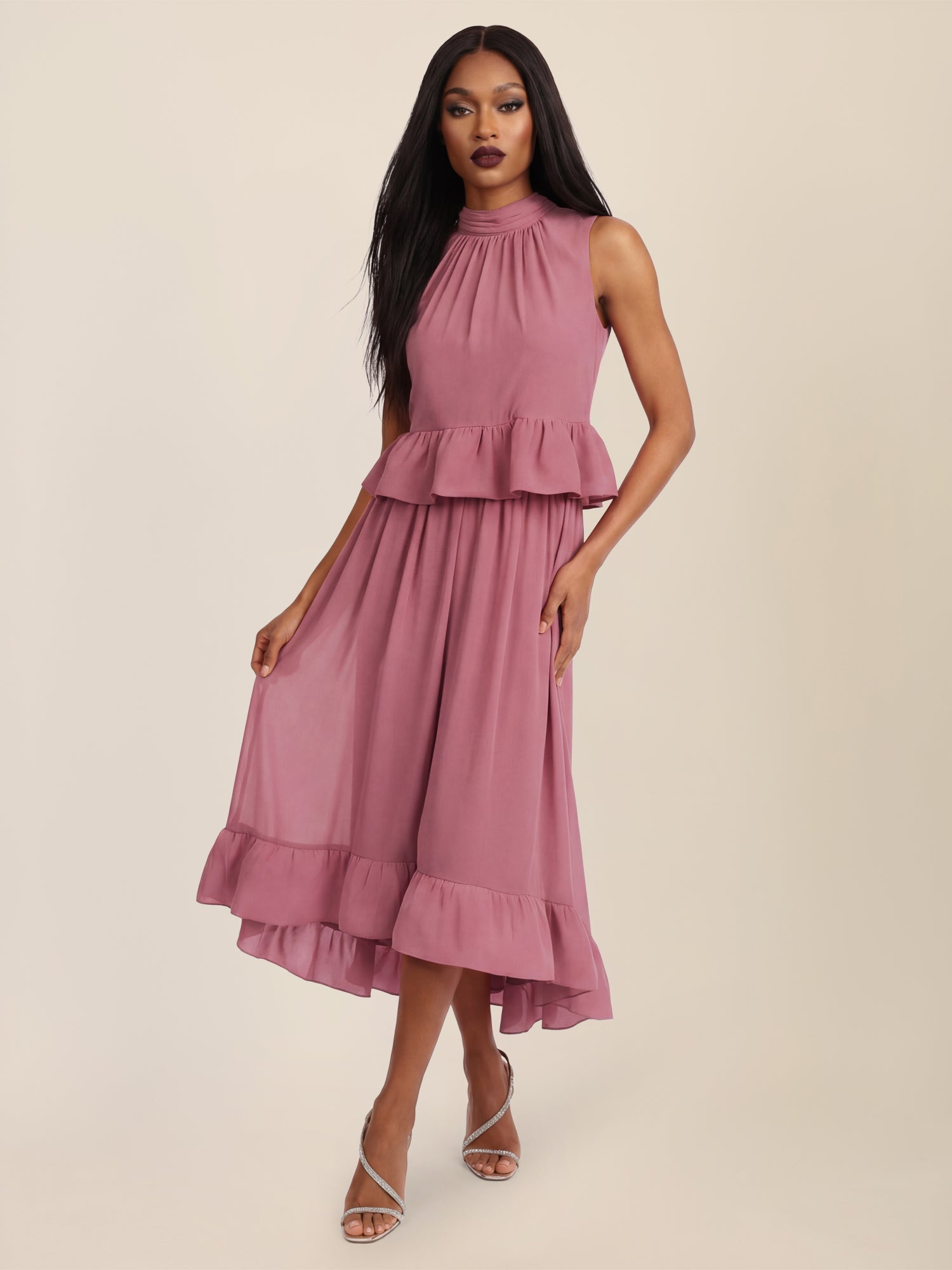 APART Rock mit Volantsaum und High-Low-Schnitt | rosé