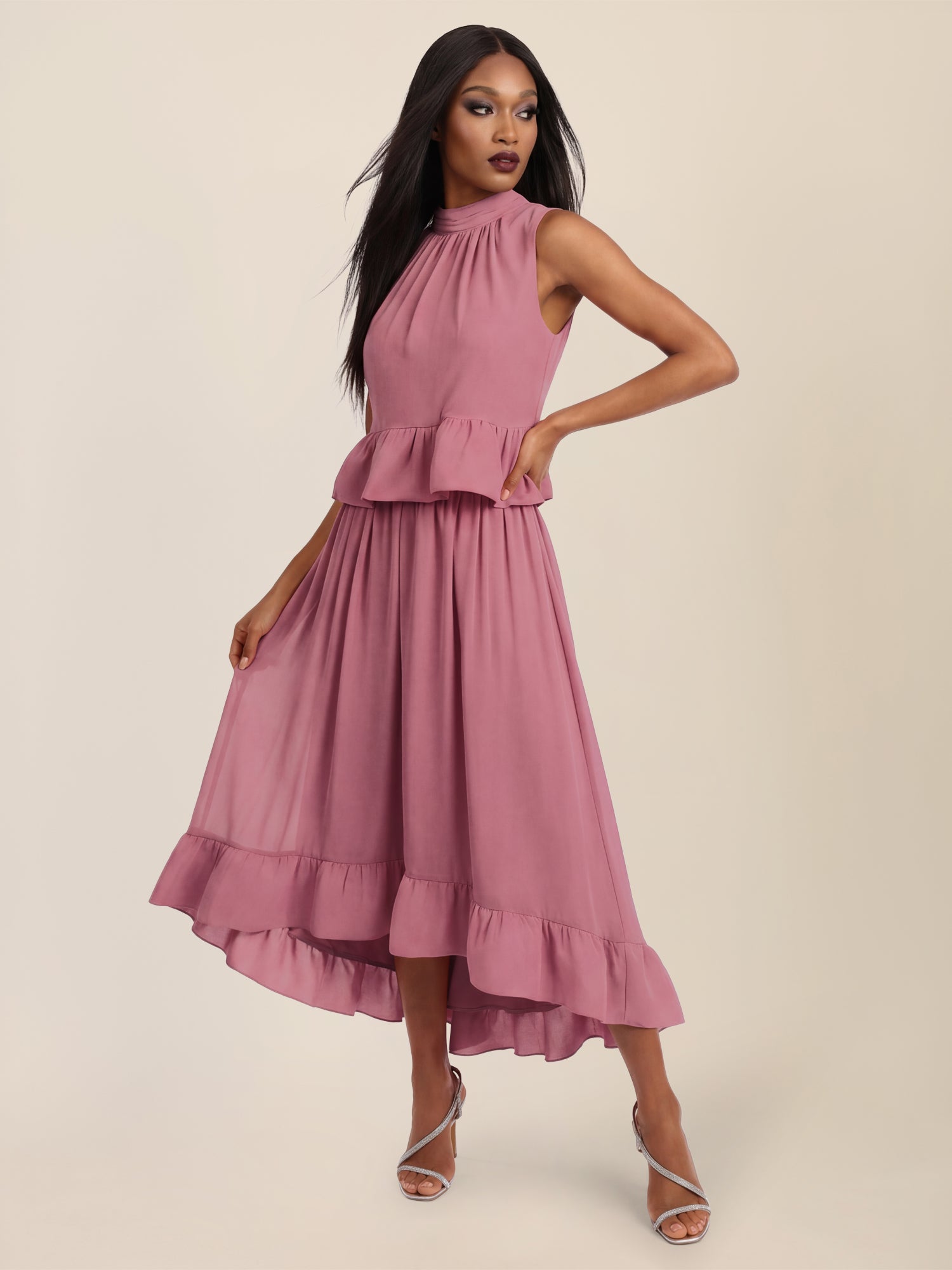 APART Rock mit Volantsaum und High-Low-Schnitt | rosé